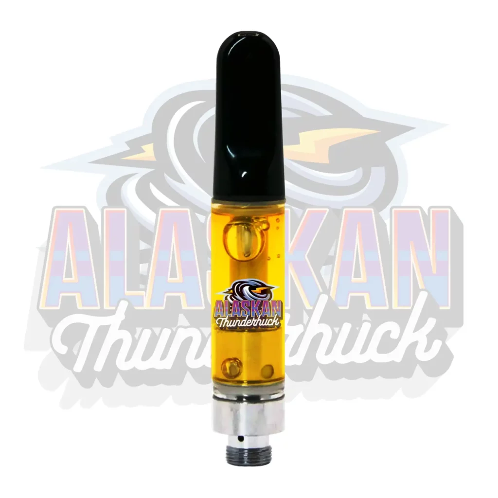 Alaskan Thunderfuck 1g THC vape cartridge earthy citrus sativa flavor with energizing effects
