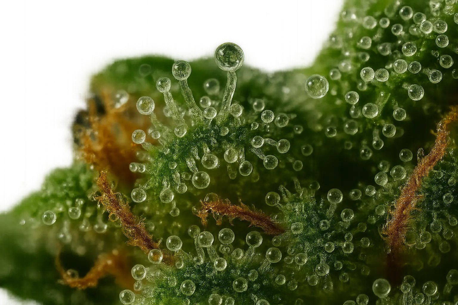 Close-up view of quality cannabis trichomes and bud structure