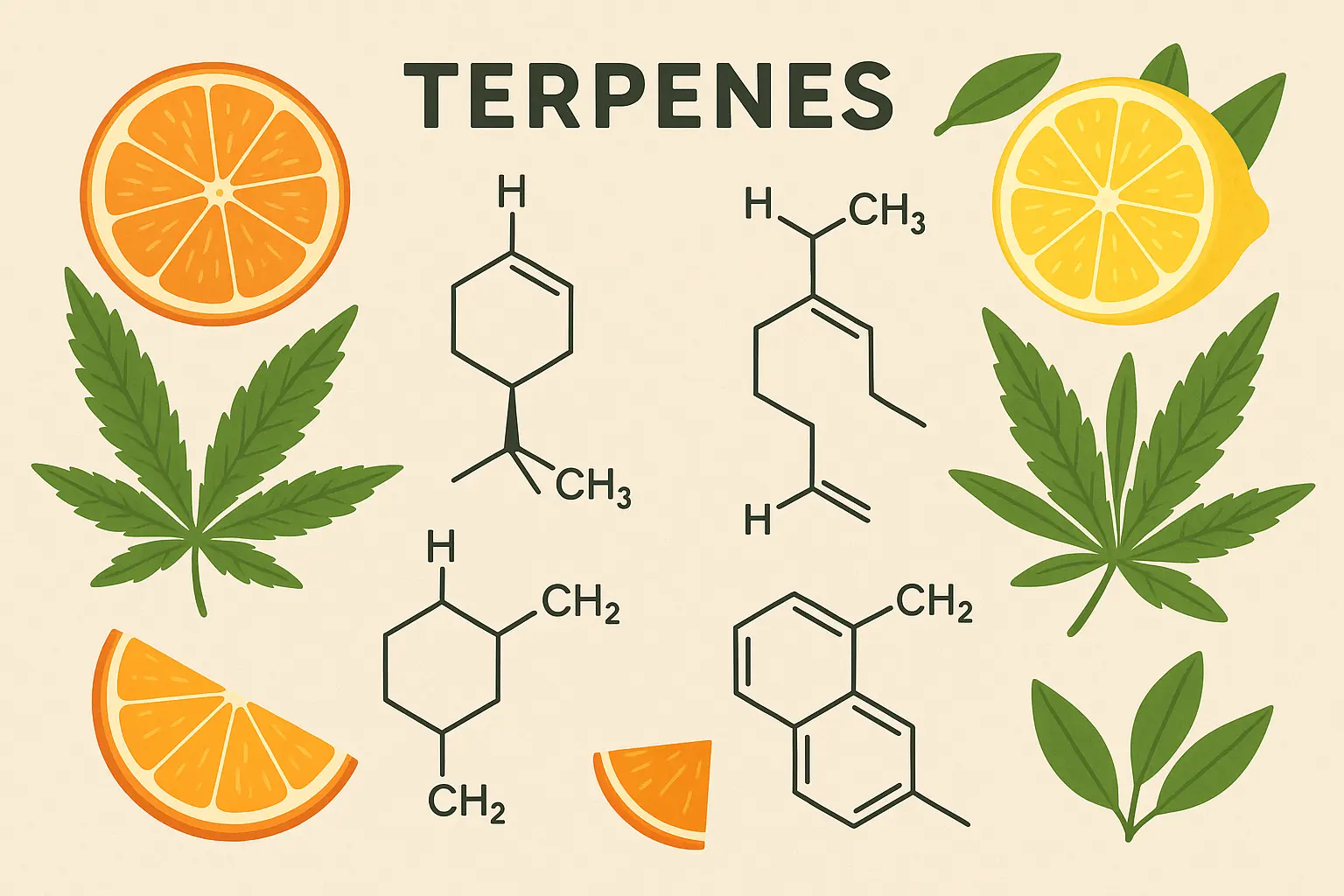 Cannabis terpene profile visualization showing fruity flavor compounds