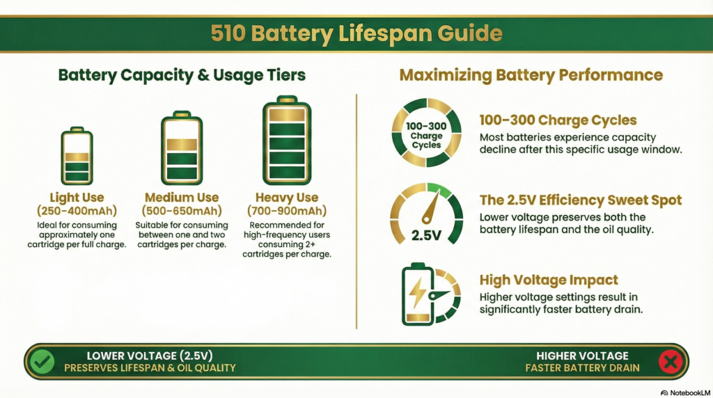 510 thread vape pen battery lifespan comparison by mAh capacity